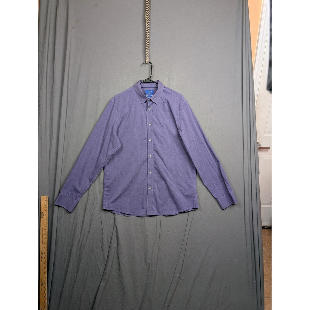 Apt 9 Mens Slim Fit Purple Long Sleeve Button Front Dress Shirt Stretch Size L